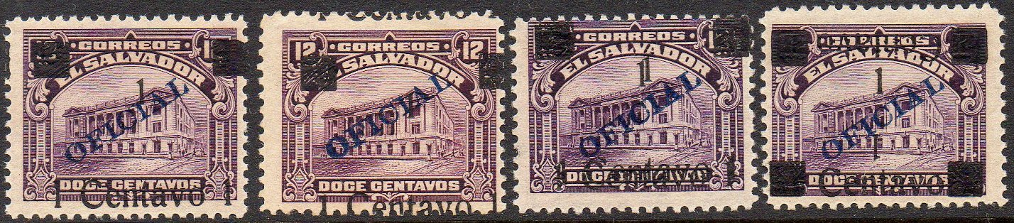 sellos timbres-poste Briefmarken stamps El Salvador 1919 Centavo surcharges on Tram Trolley Tranvia National Theatre teatro nacional 